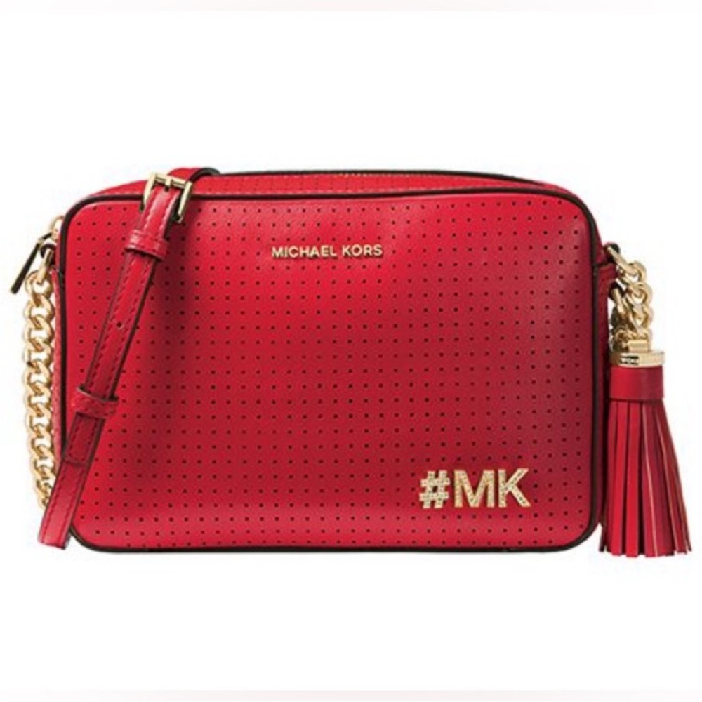 Michael Kors Perforated Ginny Red Leather Chain Bag